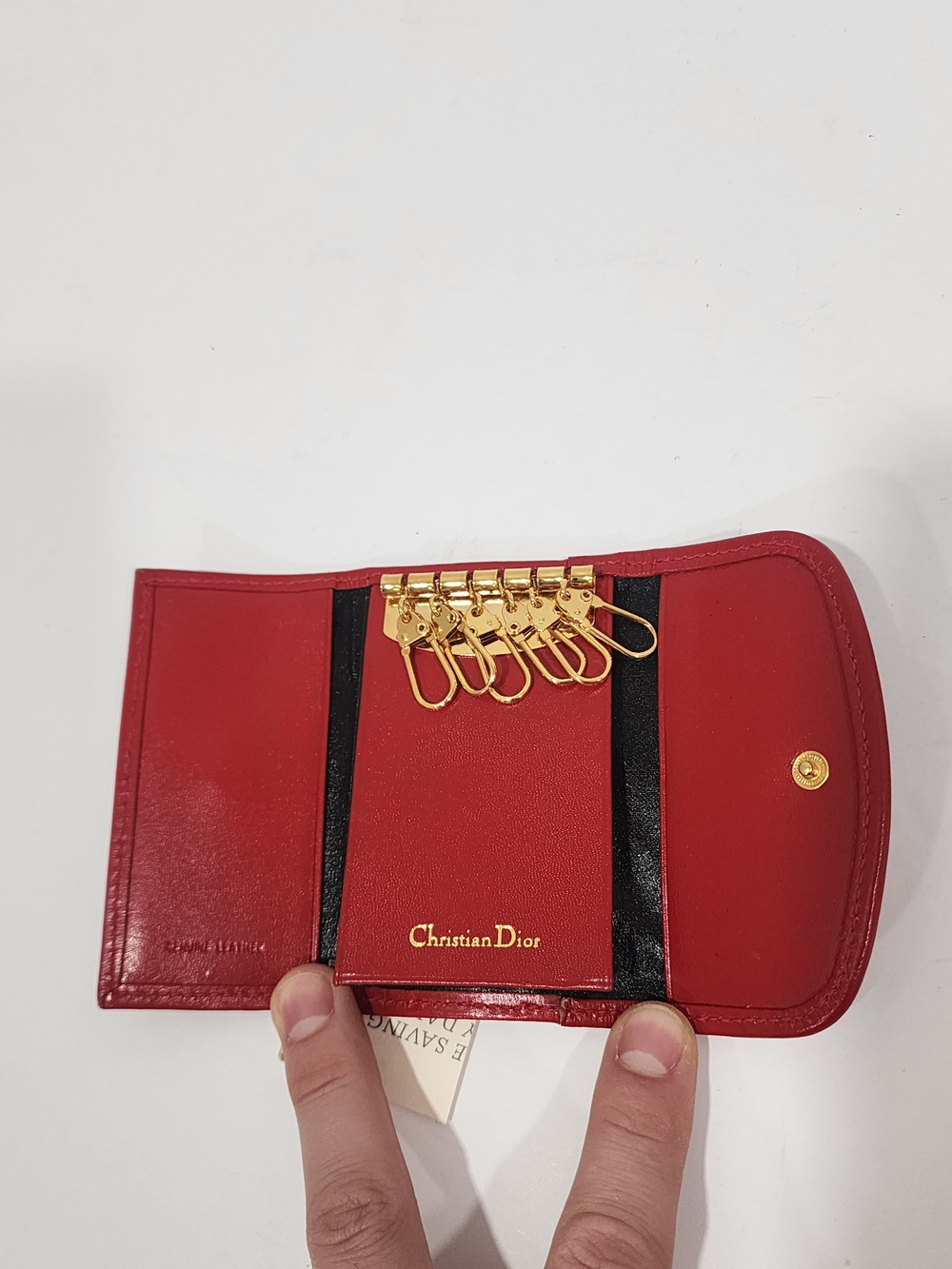 Vintage Christian Dior Red Leather 6 Key Case Holder Case - Picture 7 of 12